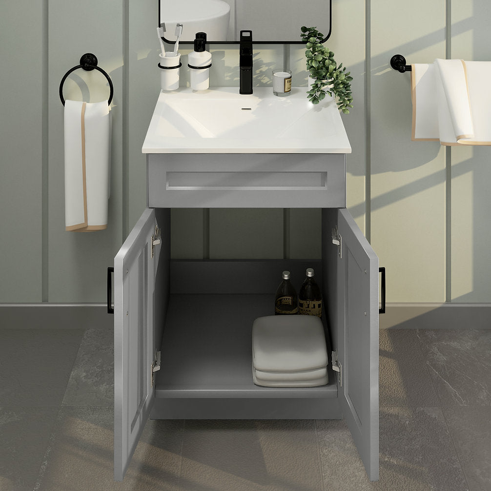 RTA Light Grey Shaker 24" Freestanding Bathroom Vanity Sink Base with Optional Quartz or Ceramic Countertop