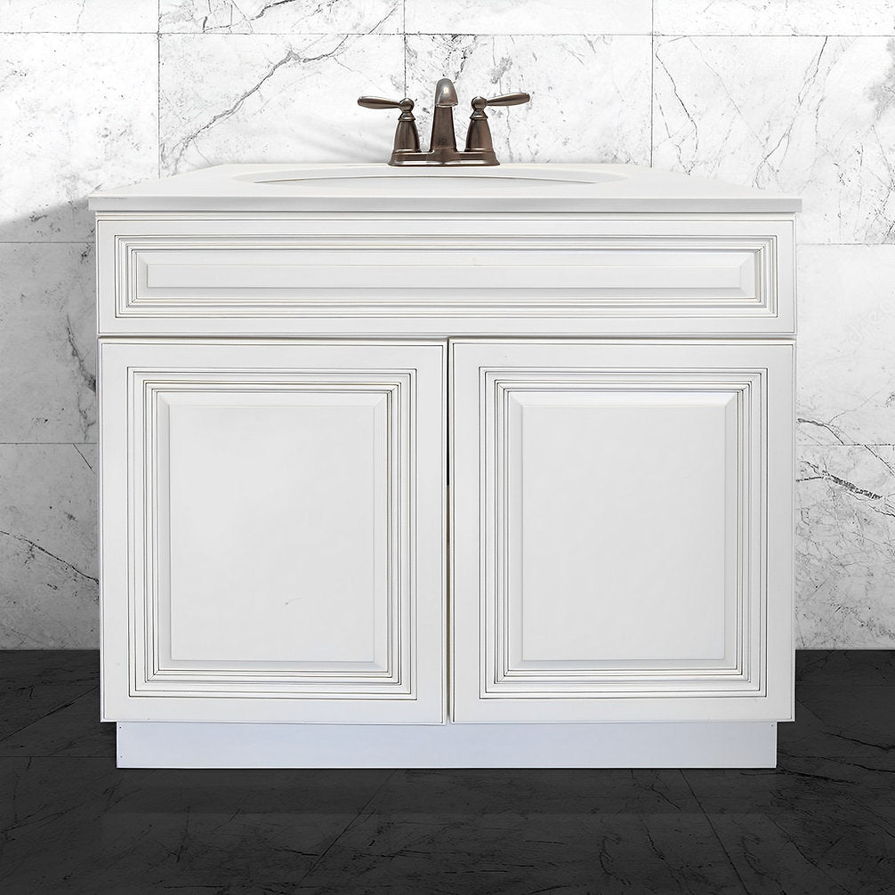 RTA Antique White Raised Panel 36" Freestanding Bathroom Vanity Sink Base with Optional Quartz or Ceramic Countertop