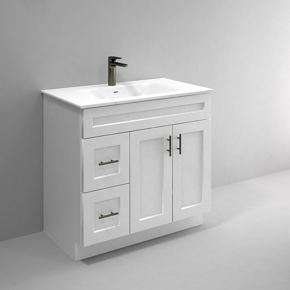 RTA White Shaker 36" Freestanding Bathroom Vanity Combo Base with Optional Quartz or Ceramic Countertop