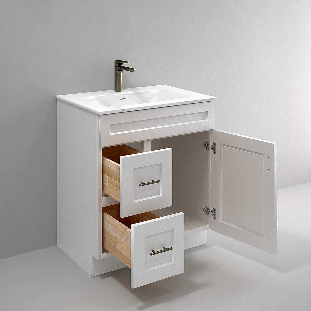RTA White Shaker 30" Freestanding Bathroom Vanity Combo Base with Optional Quartz or Ceramic Countertop