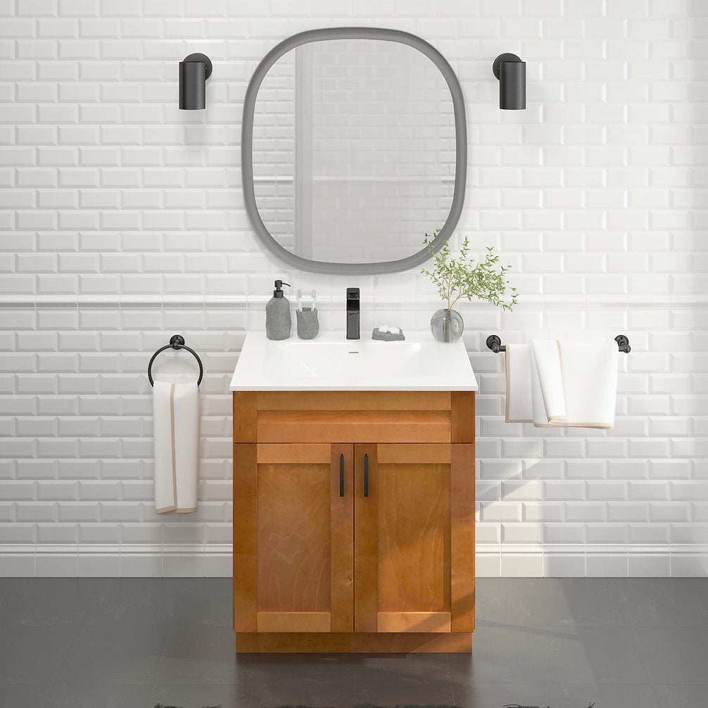 RTA Maple Shaker 30" Freestanding Bathroom Vanity Sink Base with Optional Quartz or Ceramic Countertop