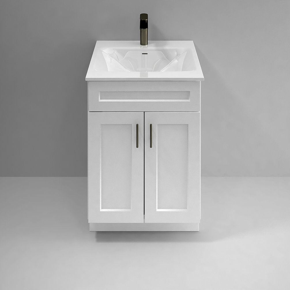 RTA White Shaker 24" Freestanding Bathroom Vanity Sink Base with Optional Quartz or Ceramic Countertop
