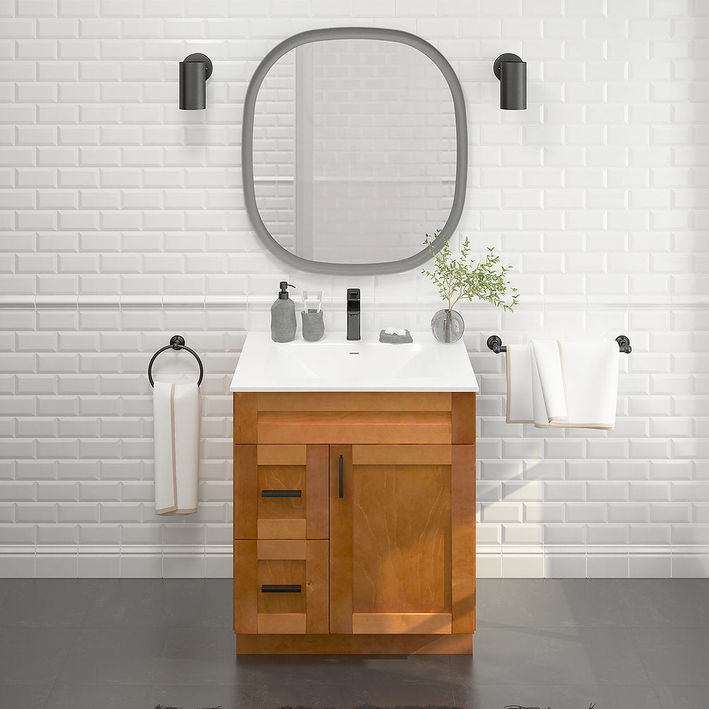 RTA Maple Shaker 30" Freestanding Bathroom Vanity Combo Base with Optional Quartz or Ceramic Countertop