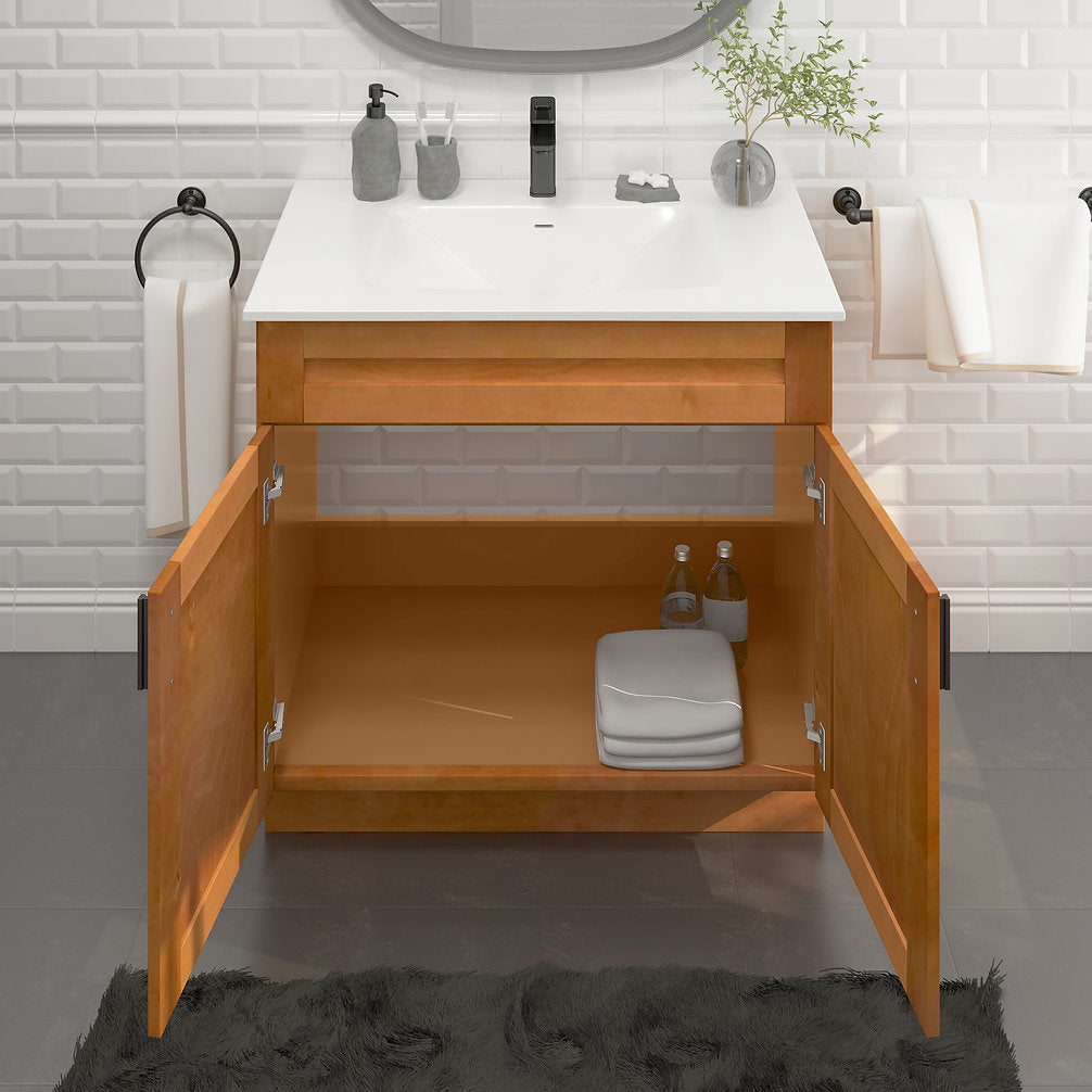 RTA Maple Shaker 36" Freestanding Bathroom Vanity Sink Base with Optional Quartz or Ceramic Countertop