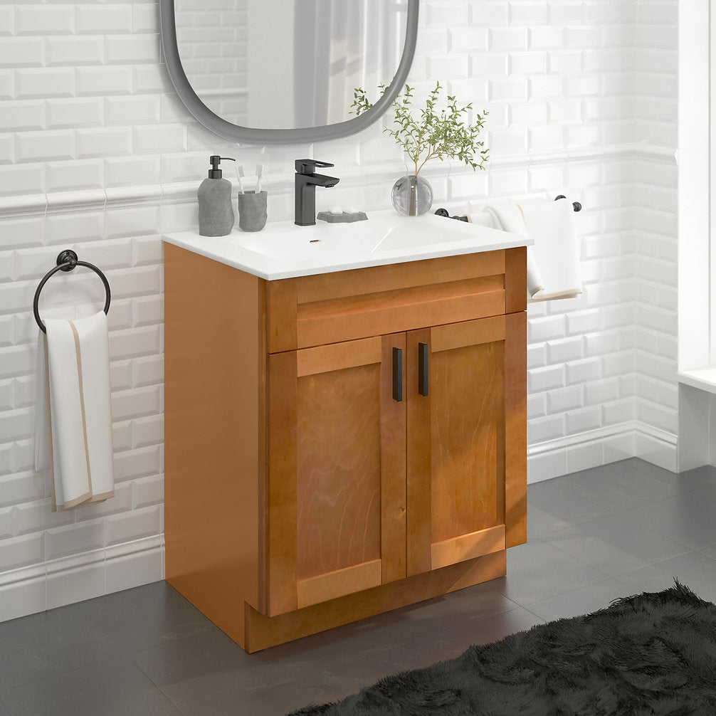 RTA Maple Shaker 30" Freestanding Bathroom Vanity Sink Base with Optional Quartz or Ceramic Countertop