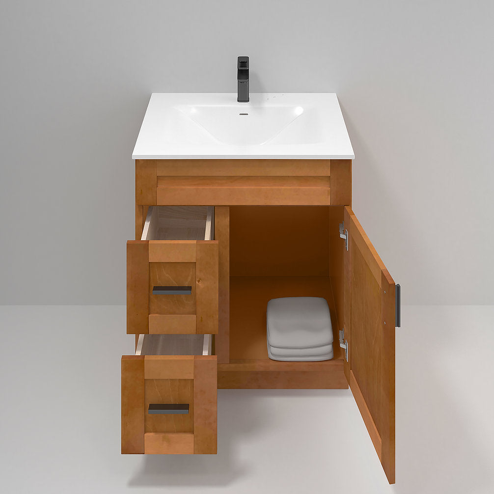 RTA Maple Shaker 30" Freestanding Bathroom Vanity Combo Base with Optional Quartz or Ceramic Countertop