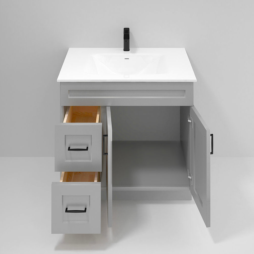 RTA Light Grey Shaker 36" Freestanding Bathroom Vanity Combo Base with Optional Quartz or Ceramic Countertop