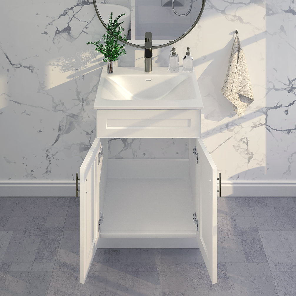 RTA White Shaker 24" Freestanding Bathroom Vanity Sink Base with Optional Quartz or Ceramic Countertop