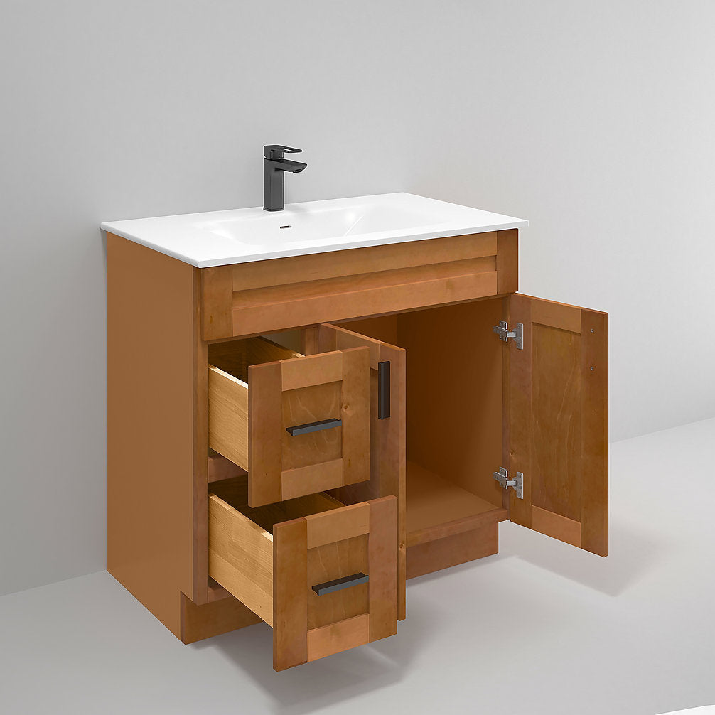 RTA Maple Shaker 36" Freestanding Bathroom Vanity Combo Base with Optional Quartz or Ceramic Countertop