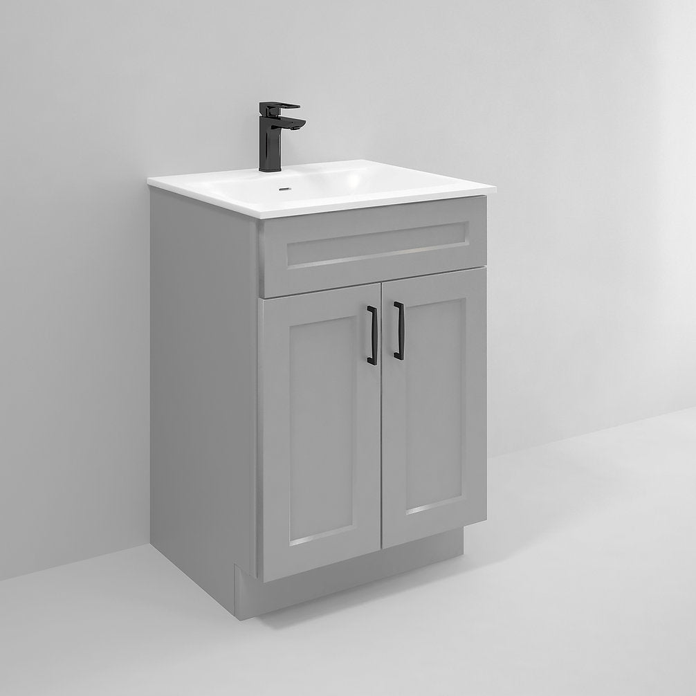 RTA Light Grey Shaker 24" Freestanding Bathroom Vanity Sink Base with Optional Quartz or Ceramic Countertop