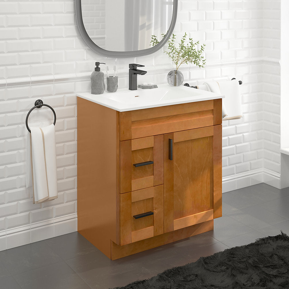 RTA Maple Shaker 30" Freestanding Bathroom Vanity Combo Base with Optional Quartz or Ceramic Countertop