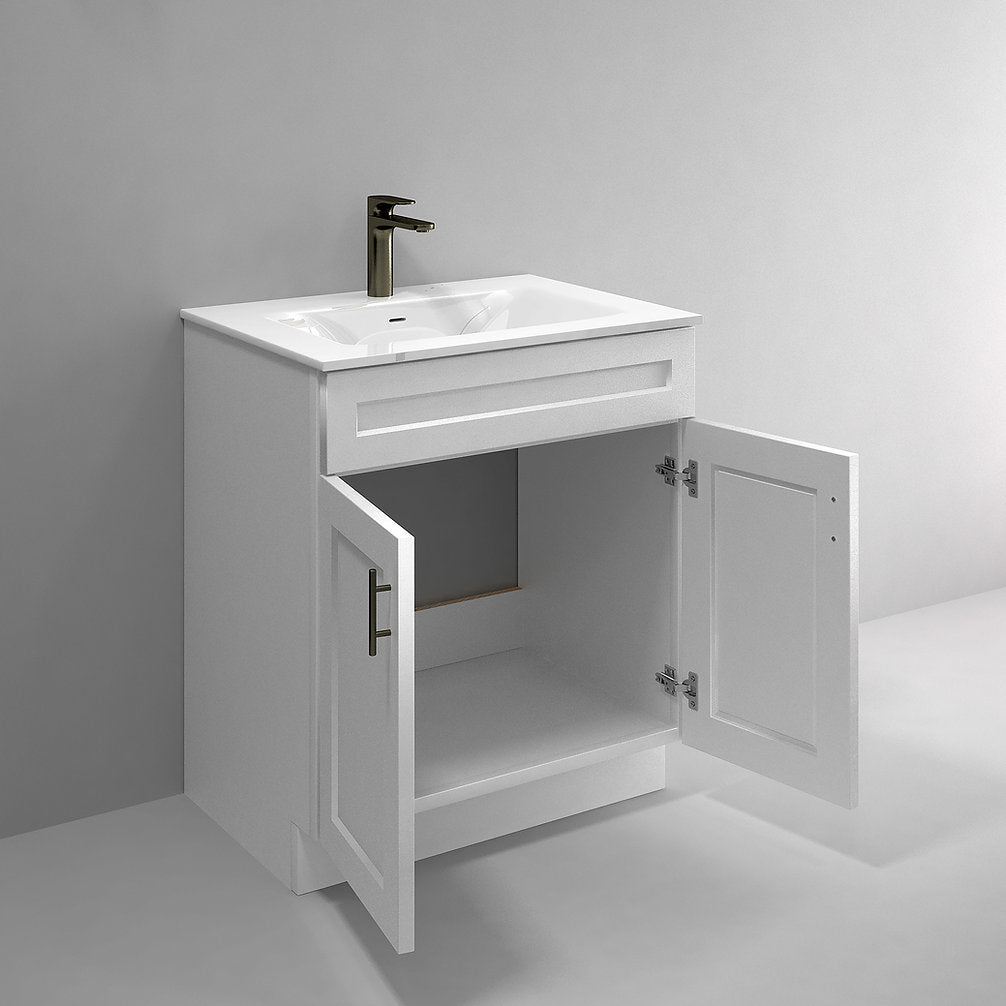 RTA White Shaker 30" Freestanding Bathroom Vanity Sink Base with Optional Quartz or Ceramic Countertop