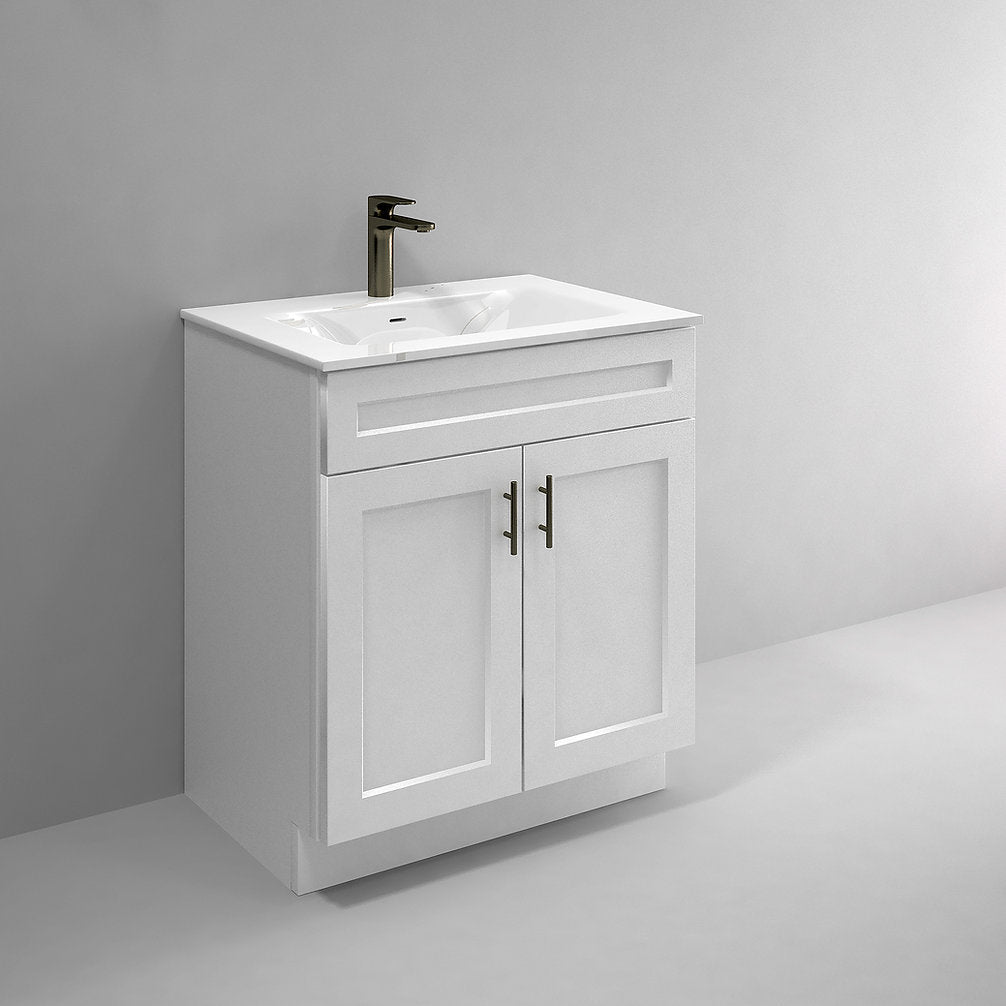 RTA White Shaker 30" Freestanding Bathroom Vanity Sink Base with Optional Quartz or Ceramic Countertop