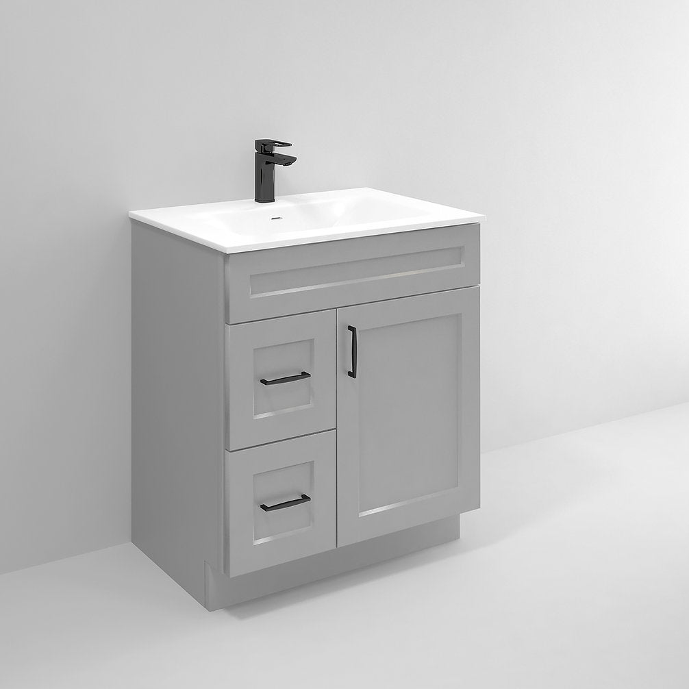 RTA Light Grey Shaker 30" Freestanding Bathroom Vanity Combo Base with Optional Quartz or Ceramic Countertop