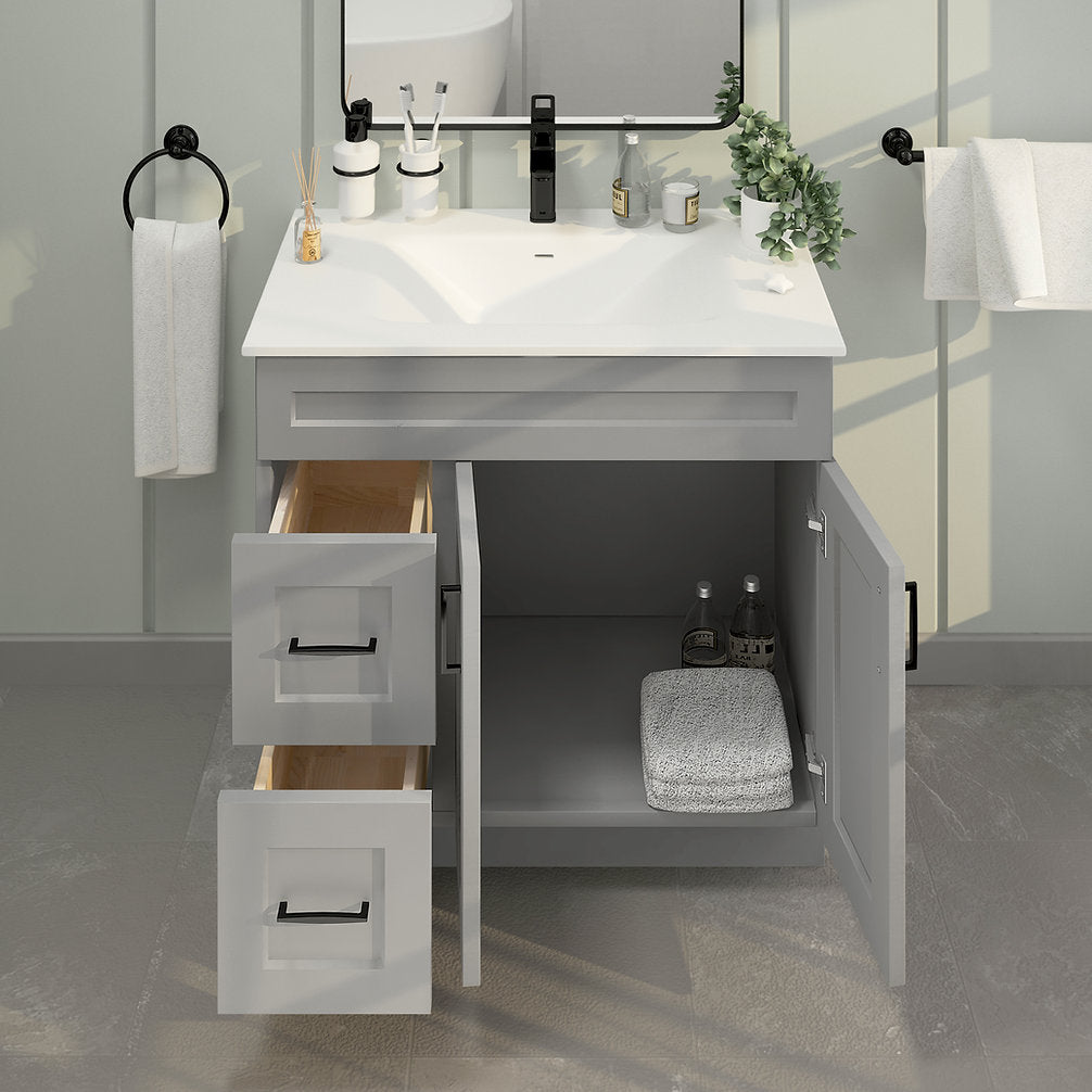 RTA Light Grey Shaker 36" Freestanding Bathroom Vanity Combo Base with Optional Quartz or Ceramic Countertop