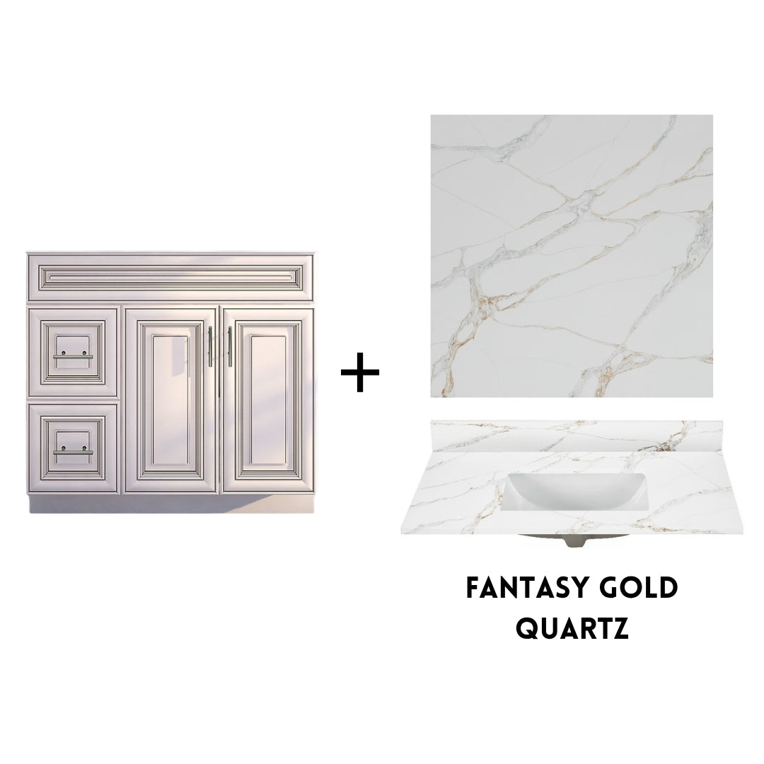 RTA Antique White Raised Panel Shaker 36" Freestanding Bathroom Vanity Combo Base with Optional Quartz or Ceramic Countertop