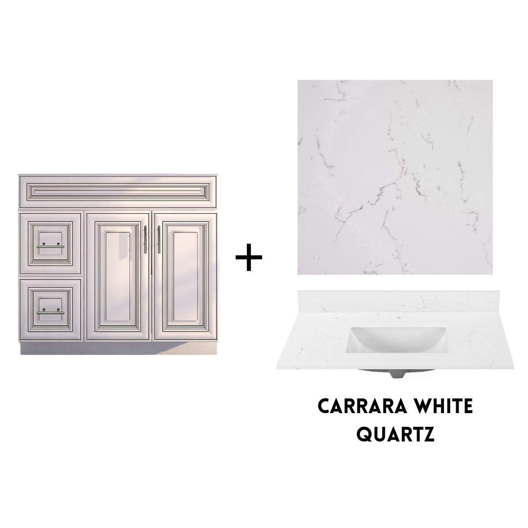 RTA Antique White Raised Panel Shaker 36" Freestanding Bathroom Vanity Combo Base with Optional Quartz or Ceramic Countertop