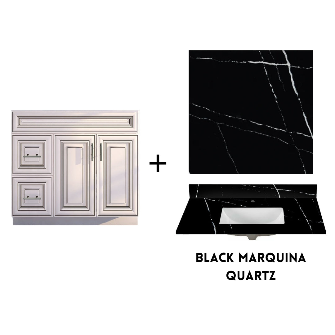 RTA Antique White Raised Panel Shaker 36" Freestanding Bathroom Vanity Combo Base with Optional Quartz or Ceramic Countertop