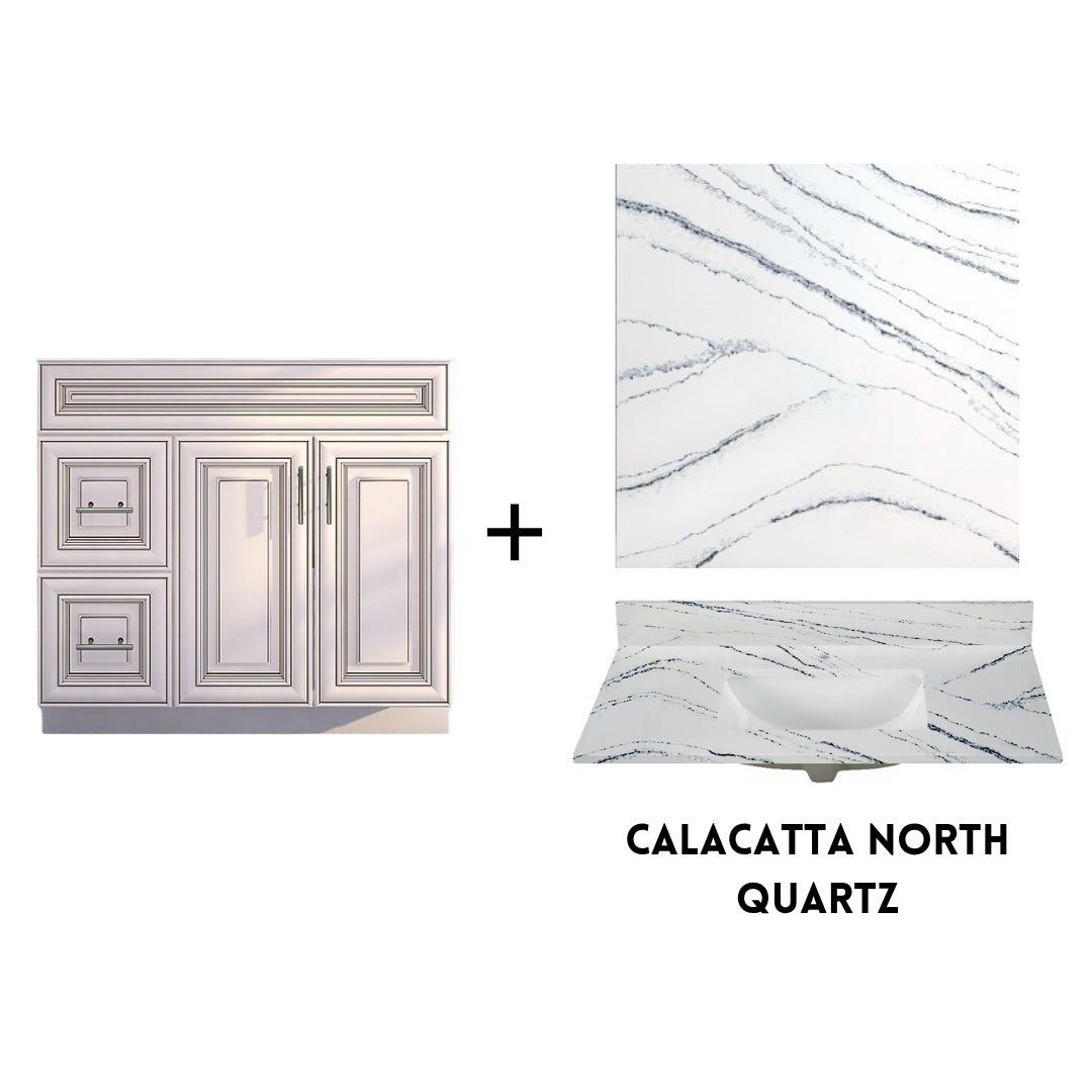 RTA Antique White Raised Panel Shaker 36" Freestanding Bathroom Vanity Combo Base with Optional Quartz or Ceramic Countertop