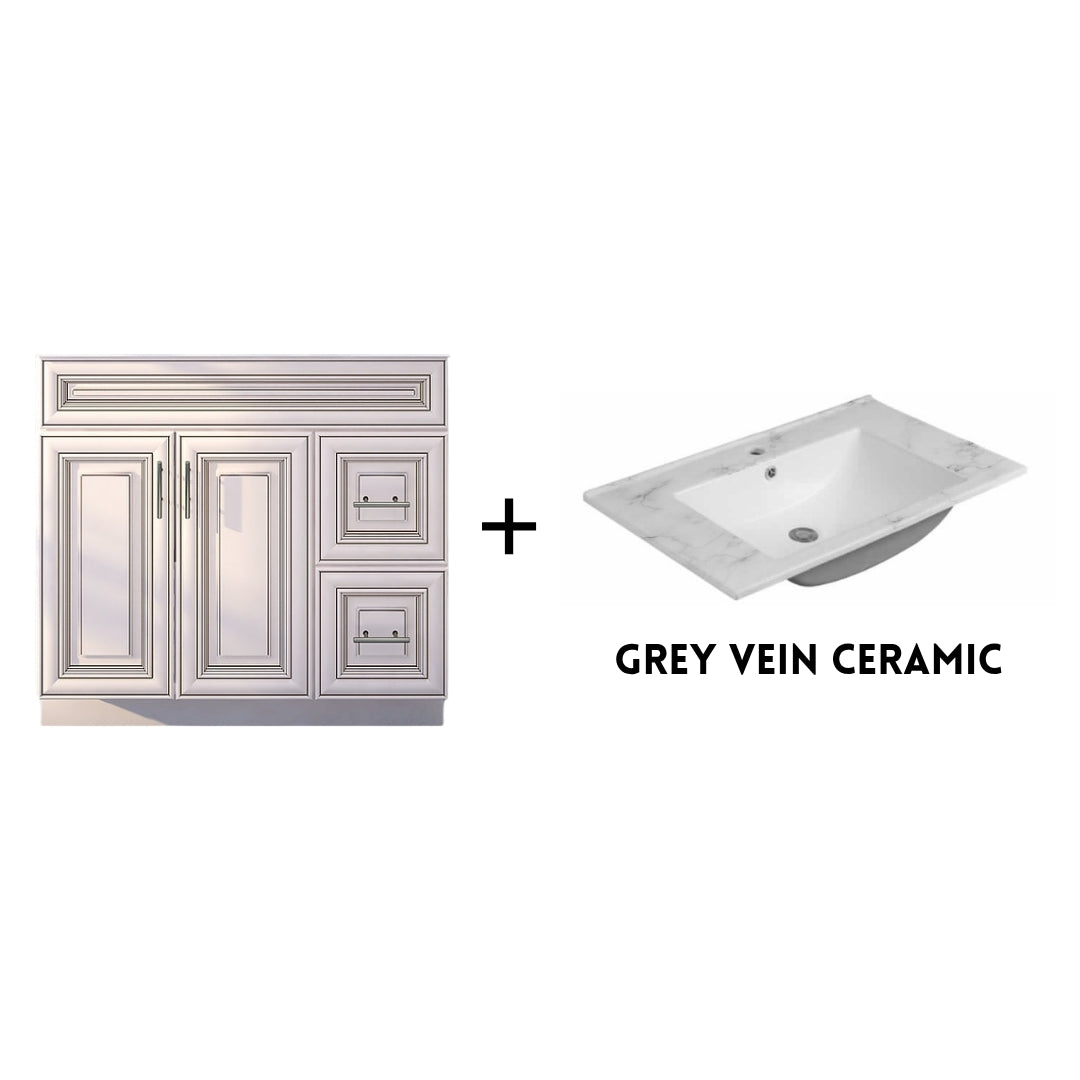 RTA Antique White Raised Panel Shaker 36" Freestanding Bathroom Vanity Combo Base with Optional Quartz or Ceramic Countertop