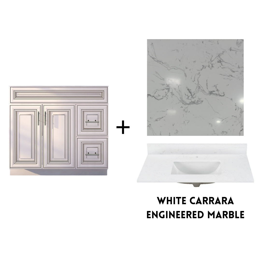 RTA Antique White Raised Panel Shaker 36" Freestanding Bathroom Vanity Combo Base with Optional Quartz or Ceramic Countertop