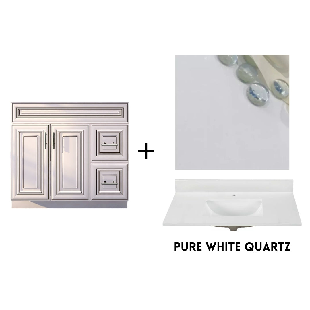 RTA Antique White Raised Panel Shaker 36" Freestanding Bathroom Vanity Combo Base with Optional Quartz or Ceramic Countertop