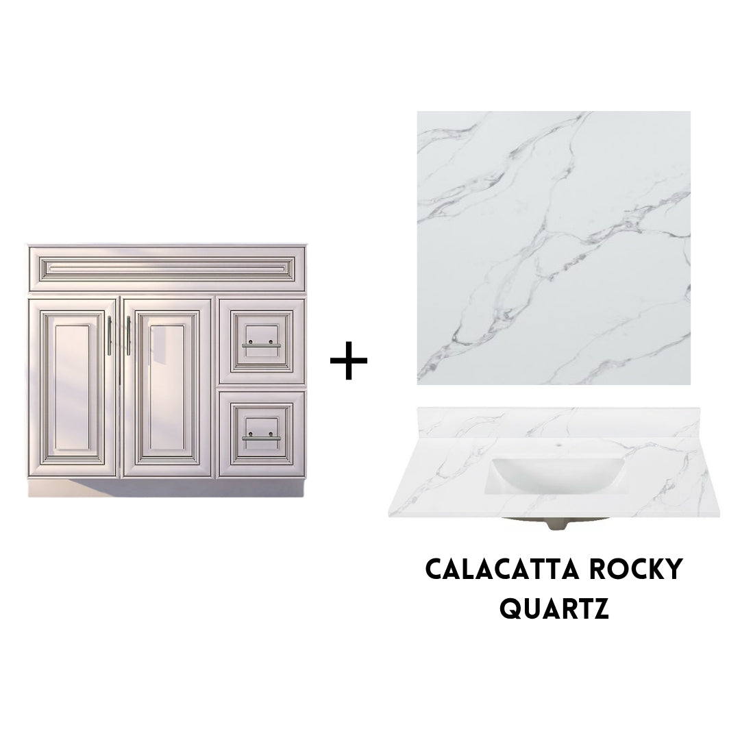 RTA Antique White Raised Panel Shaker 36" Freestanding Bathroom Vanity Combo Base with Optional Quartz or Ceramic Countertop