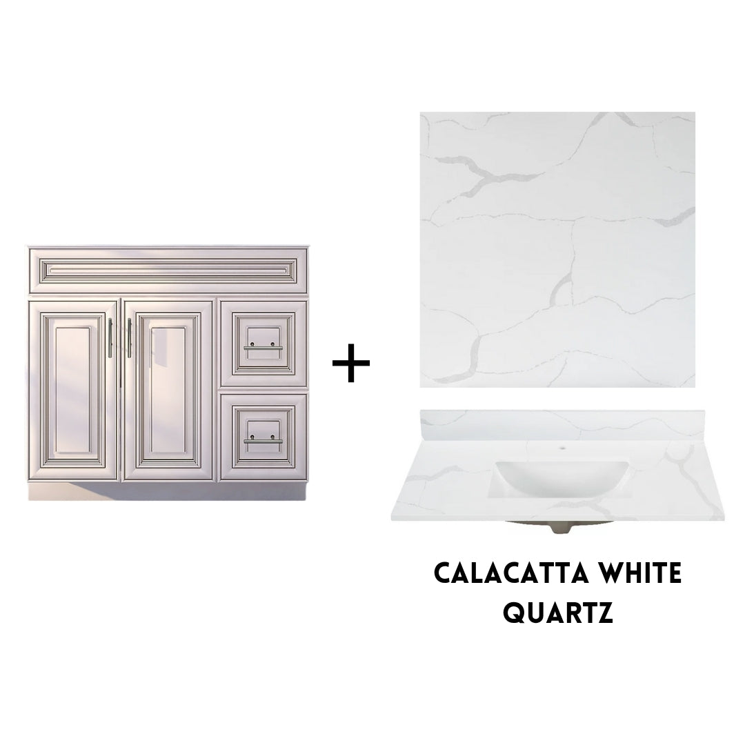 RTA Antique White Raised Panel Shaker 36" Freestanding Bathroom Vanity Combo Base with Optional Quartz or Ceramic Countertop