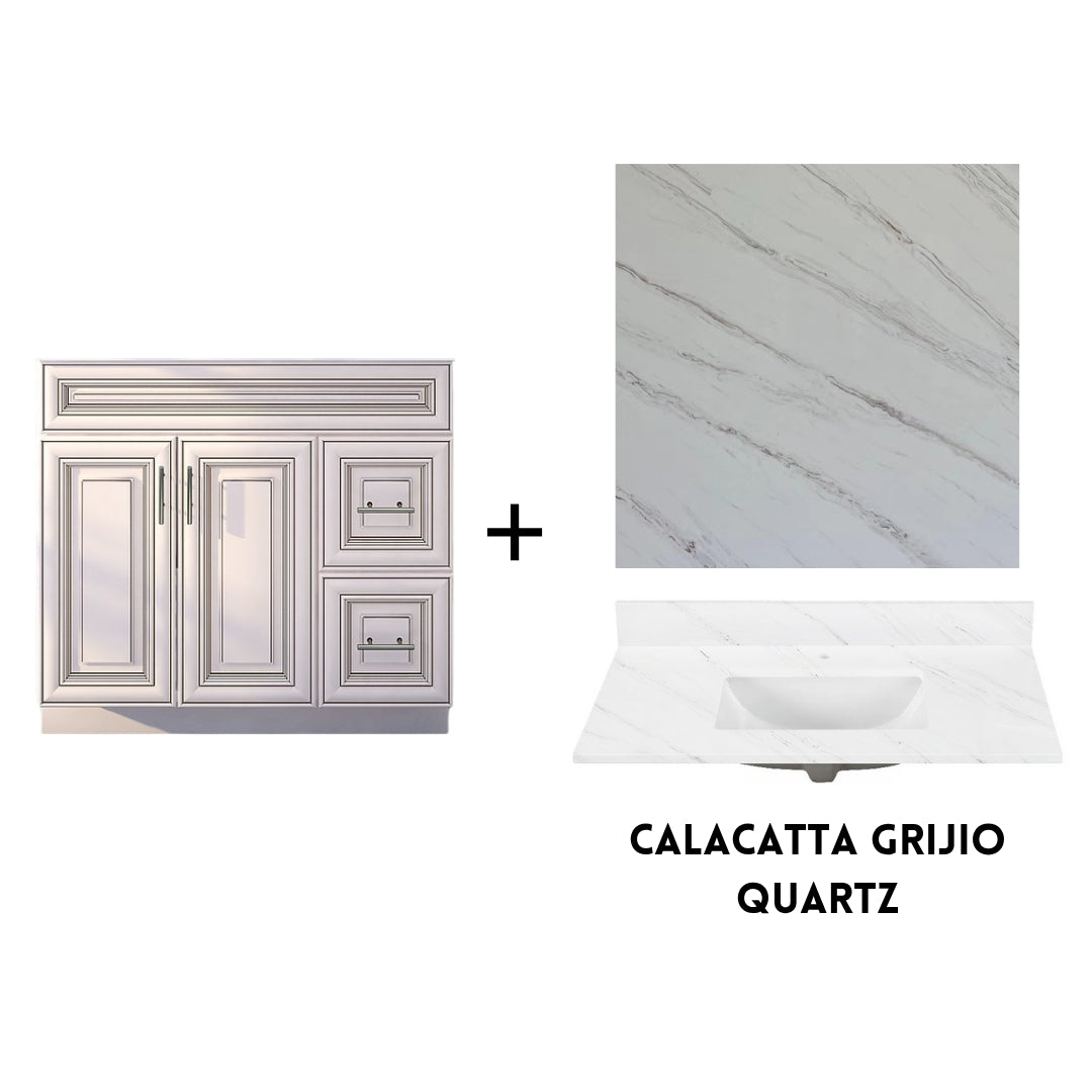 RTA Antique White Raised Panel Shaker 36" Freestanding Bathroom Vanity Combo Base with Optional Quartz or Ceramic Countertop