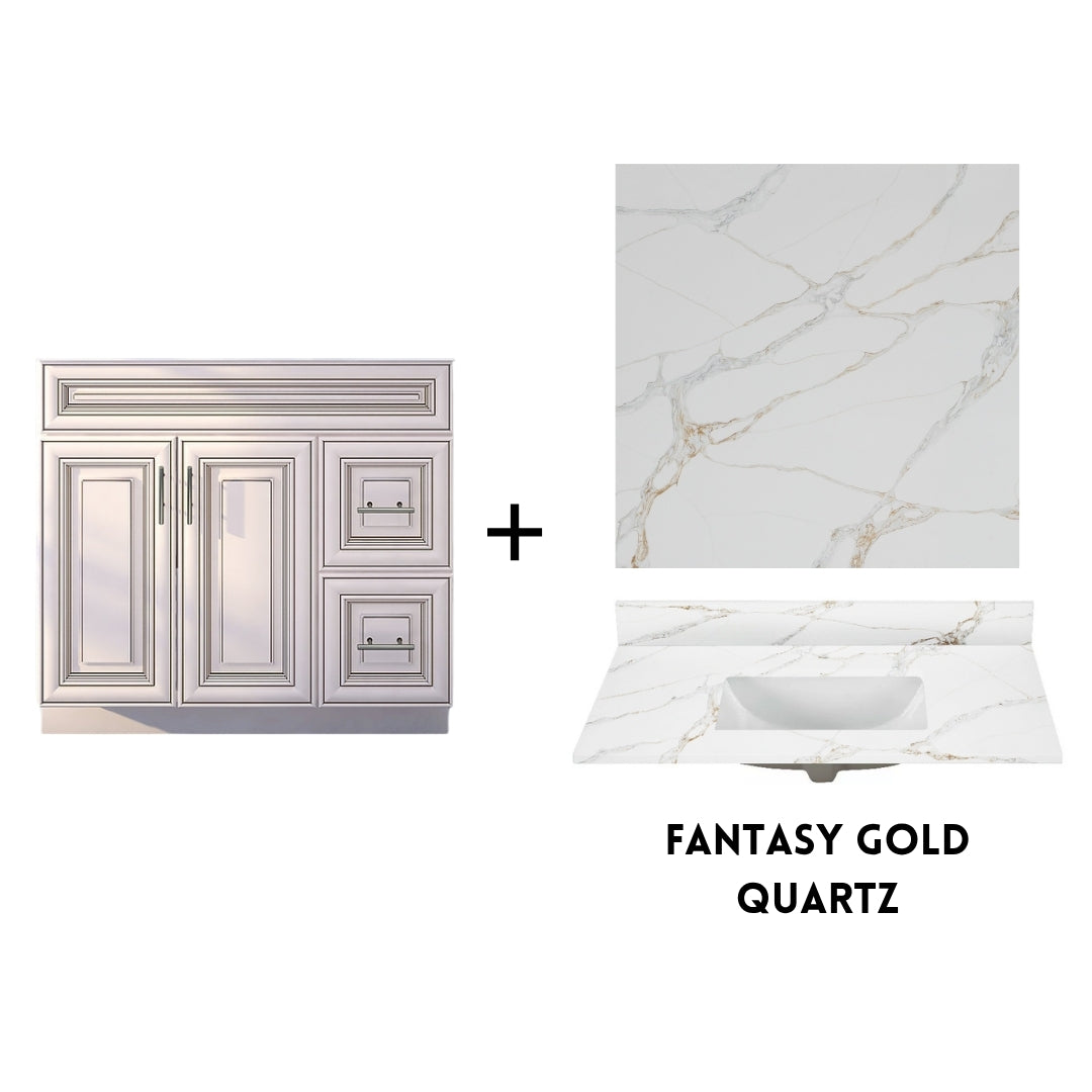 RTA Antique White Raised Panel Shaker 36" Freestanding Bathroom Vanity Combo Base with Optional Quartz or Ceramic Countertop