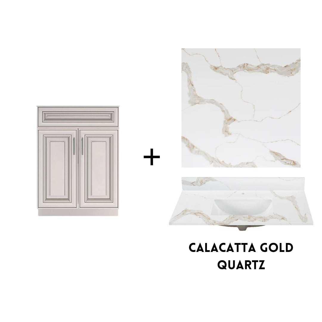 RTA Antique White Raised Panel 24" Freestanding Bathroom Vanity Sink Base with Optional Quartz or Ceramic Countertop
