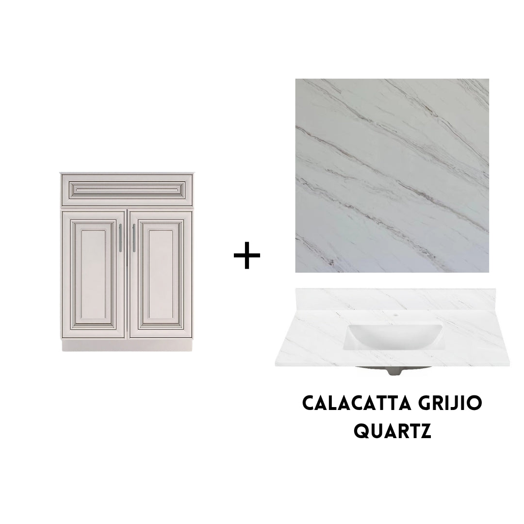 RTA Antique White Raised Panel 24" Freestanding Bathroom Vanity Sink Base with Optional Quartz or Ceramic Countertop