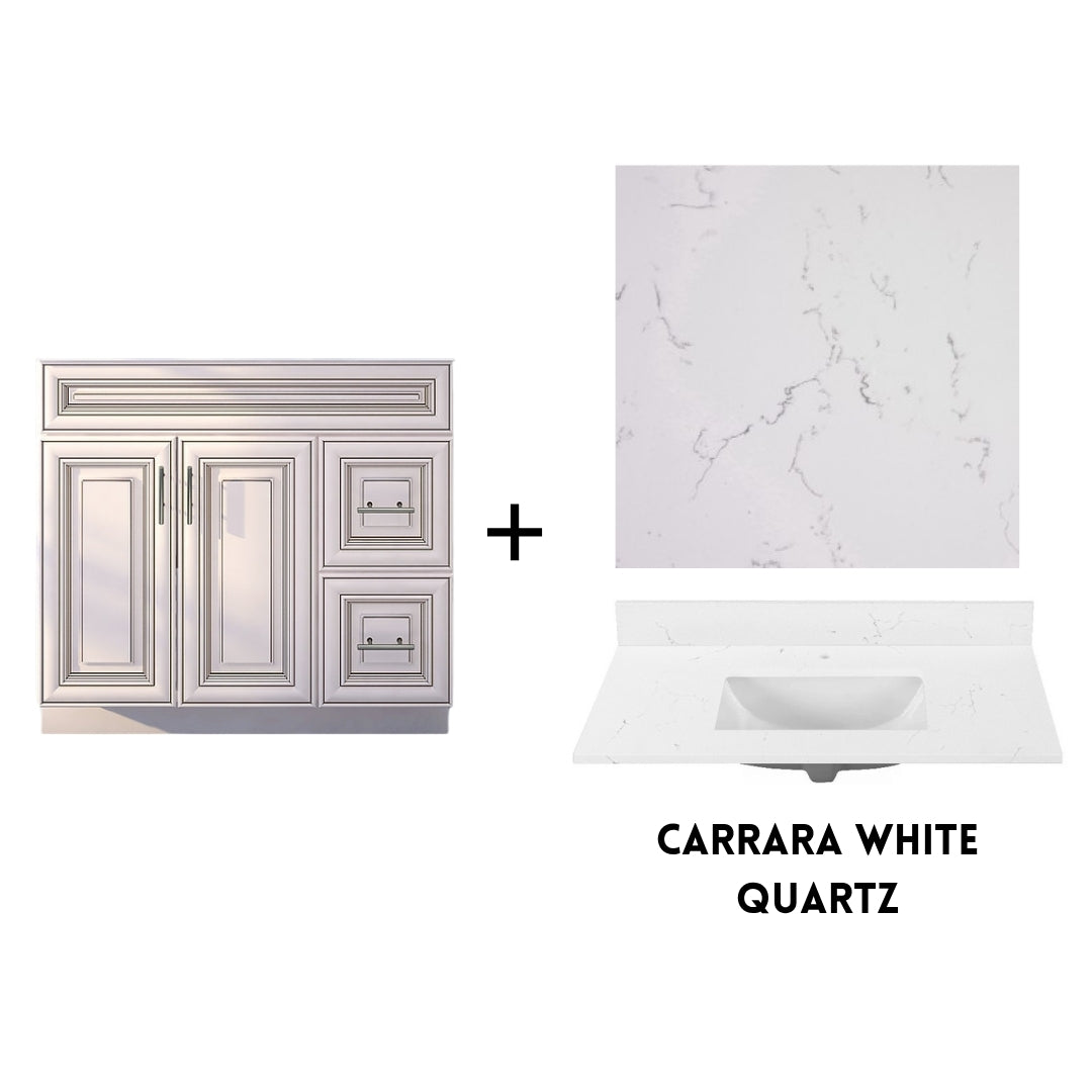 RTA Antique White Raised Panel Shaker 36" Freestanding Bathroom Vanity Combo Base with Optional Quartz or Ceramic Countertop