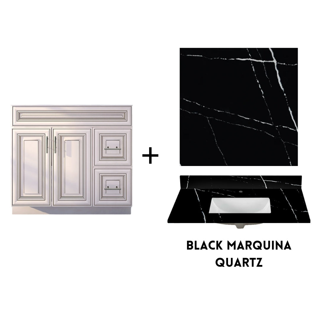 RTA Antique White Raised Panel Shaker 36" Freestanding Bathroom Vanity Combo Base with Optional Quartz or Ceramic Countertop