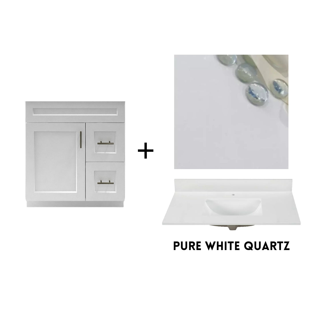 RTA White Shaker 30" Freestanding Bathroom Vanity Combo Base with Optional Quartz or Ceramic Countertop