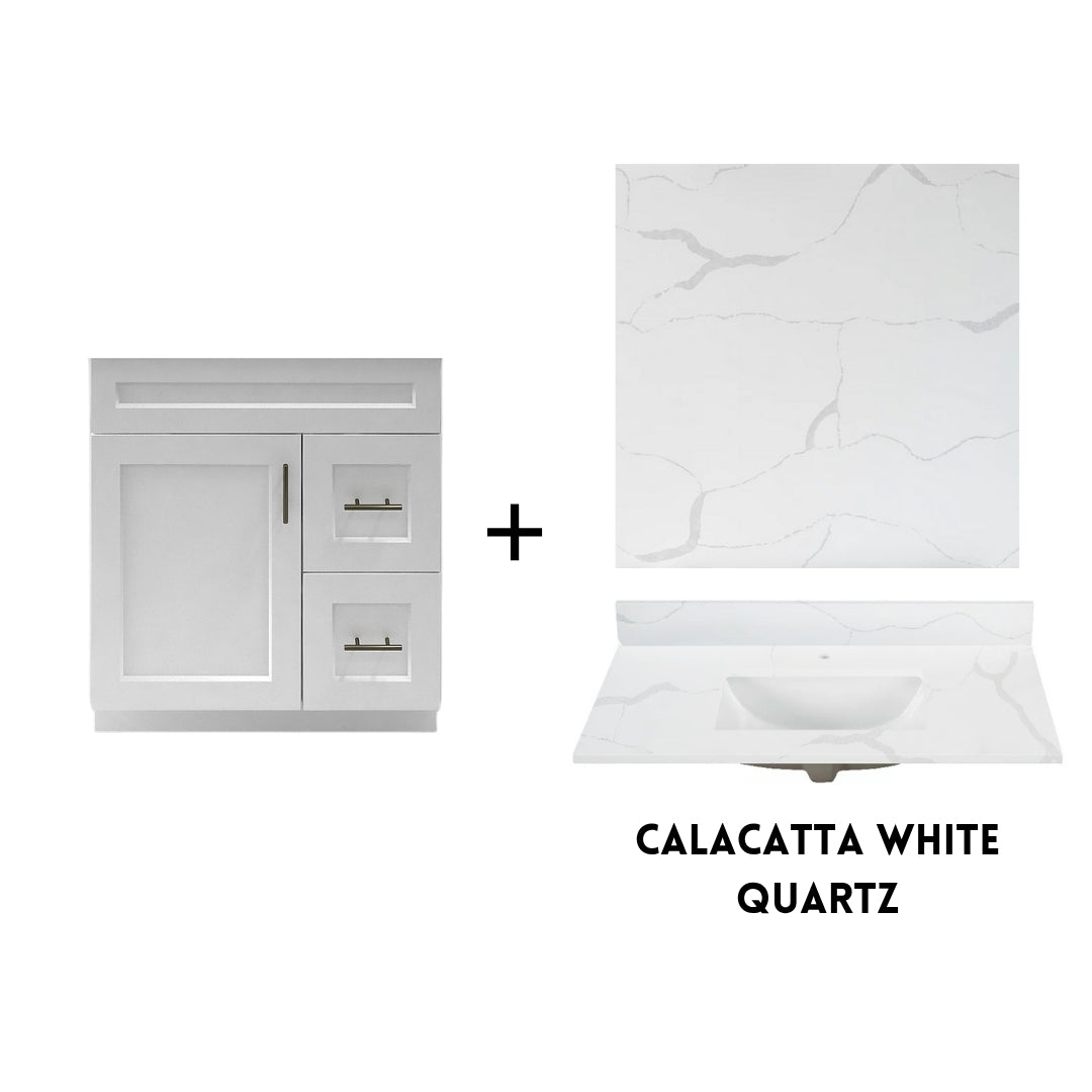 RTA White Shaker 30" Freestanding Bathroom Vanity Combo Base with Optional Quartz or Ceramic Countertop