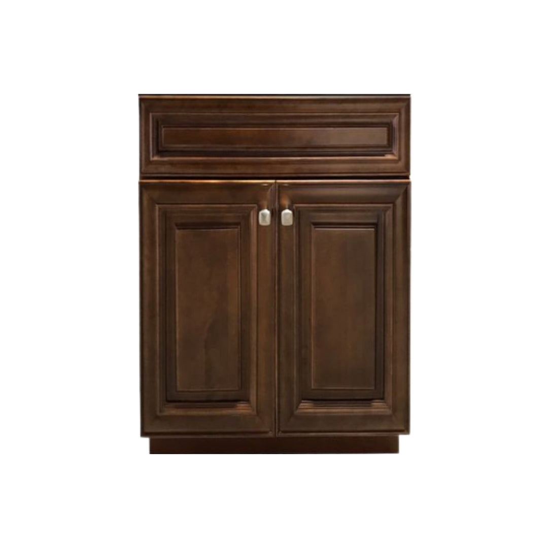 RTA Maple Walnut Raised Panel 24" Freestanding Bathroom Vanity Sink Base with Optional Quartz or Ceramic Countertop