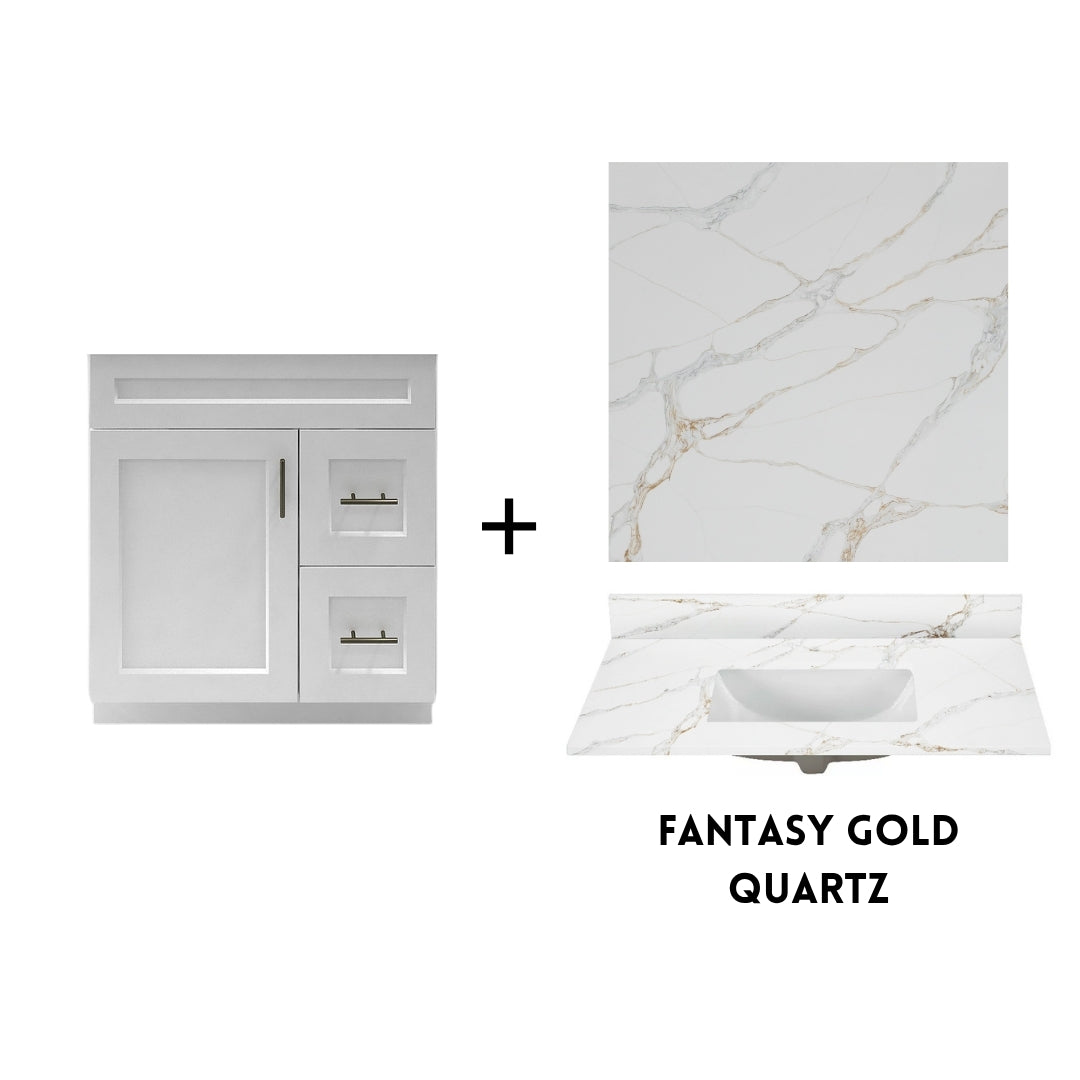 RTA White Shaker 30" Freestanding Bathroom Vanity Combo Base with Optional Quartz or Ceramic Countertop