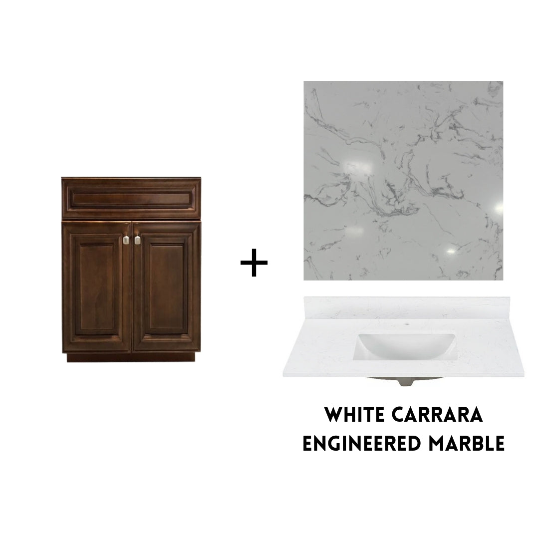 RTA Maple Walnut Raised Panel 24" Freestanding Bathroom Vanity Sink Base with Optional Quartz or Ceramic Countertop