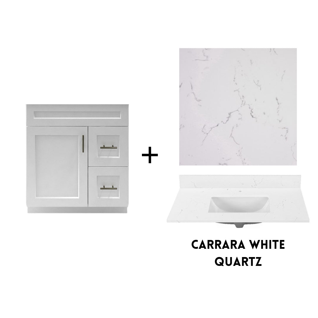 RTA White Shaker 30" Freestanding Bathroom Vanity Combo Base with Optional Quartz or Ceramic Countertop