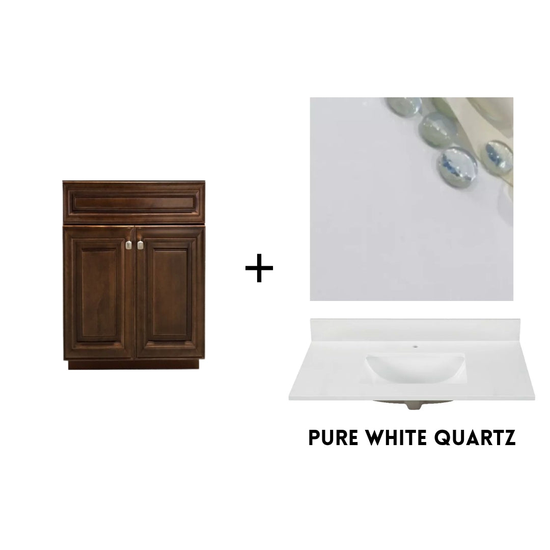 RTA Maple Walnut Raised Panel 24" Freestanding Bathroom Vanity Sink Base with Optional Quartz or Ceramic Countertop