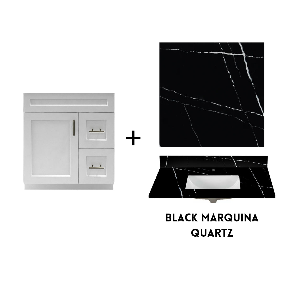 RTA White Shaker 30" Freestanding Bathroom Vanity Combo Base with Optional Quartz or Ceramic Countertop