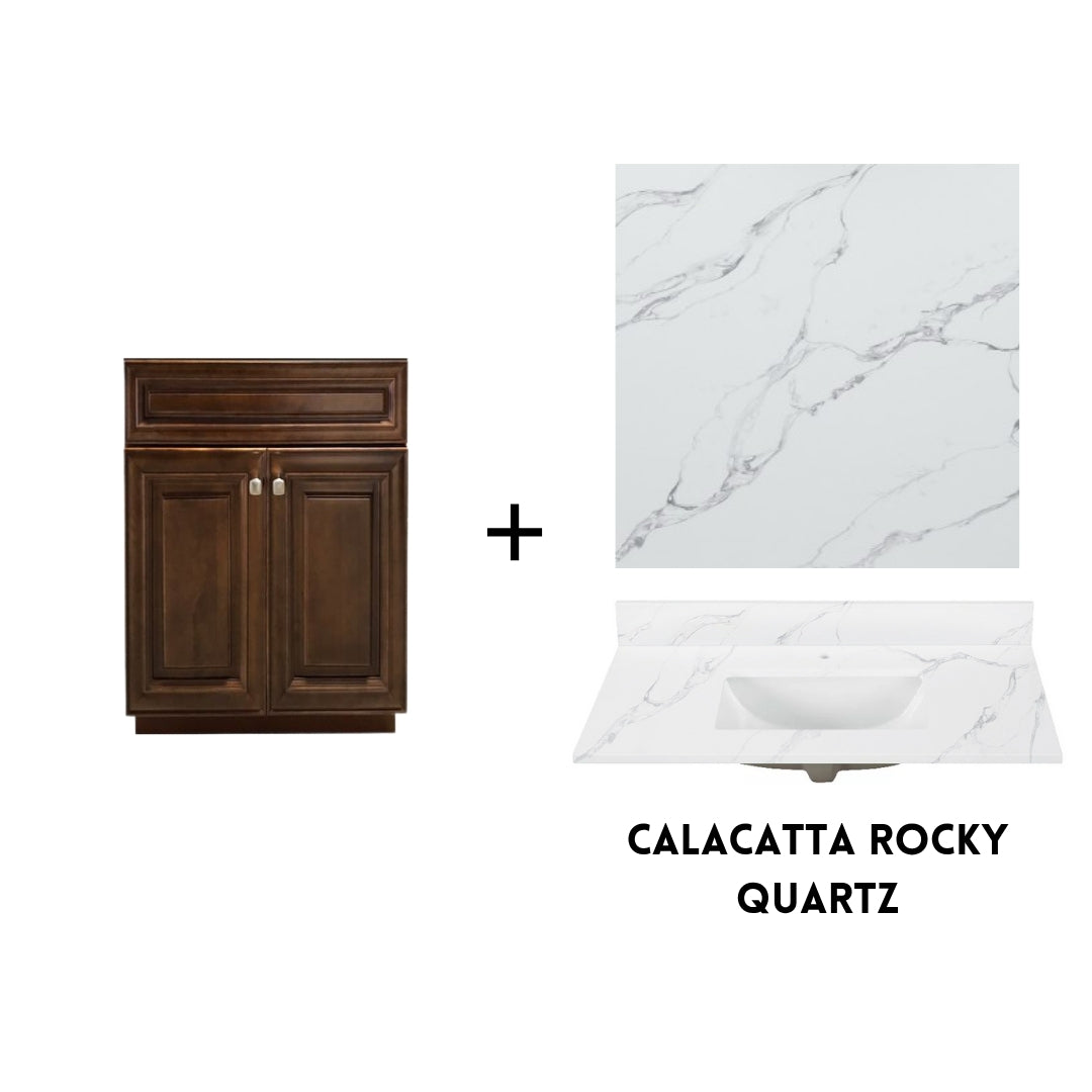 RTA Maple Walnut Raised Panel 24" Freestanding Bathroom Vanity Sink Base with Optional Quartz or Ceramic Countertop