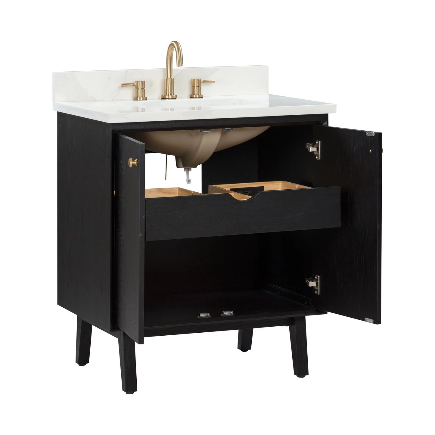 Adele 30" Freestanding Bathroom Vanity with Calacatta White Quartz Top and Vitreous China Undermount Sink