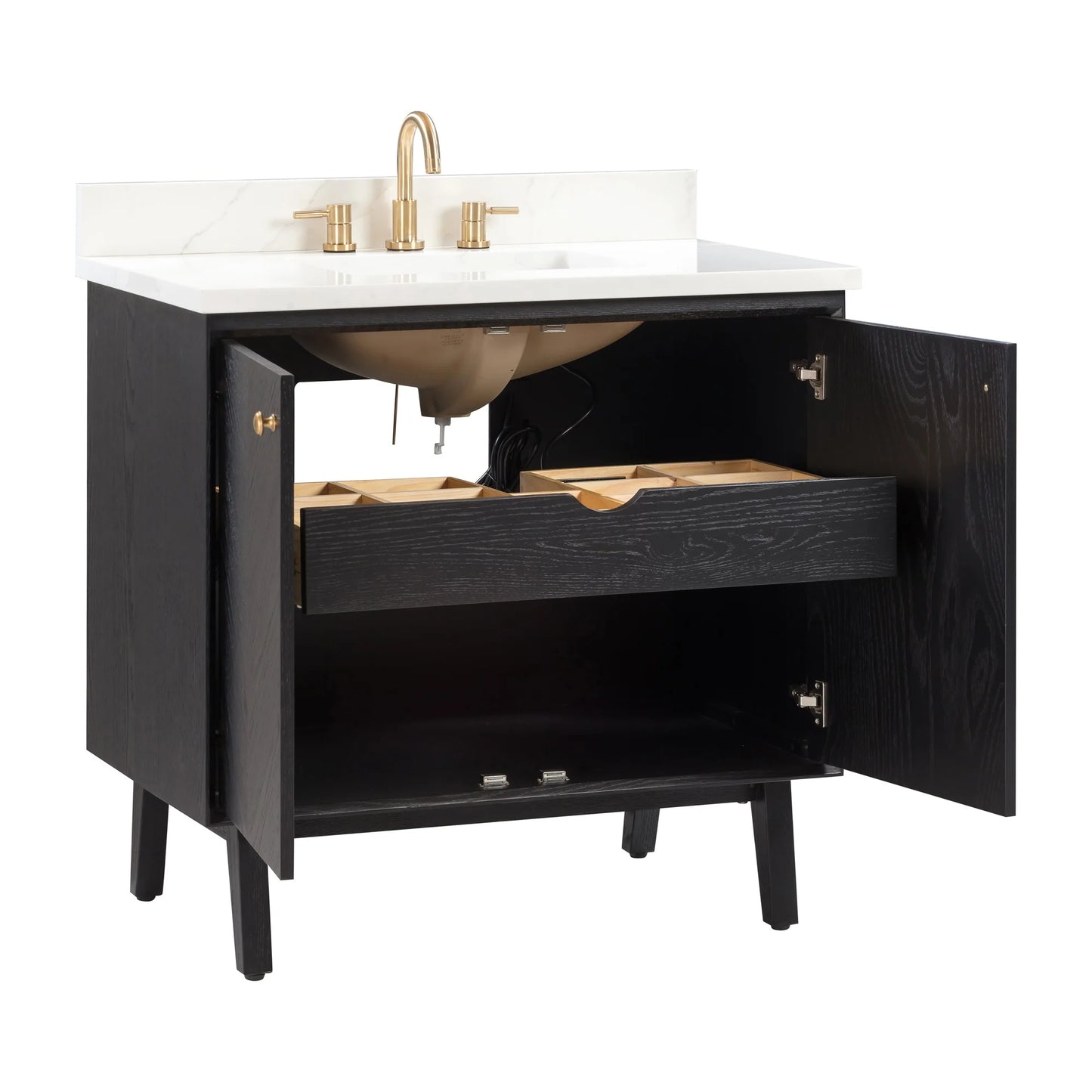Adele 36" Freestanding Bathroom Vanity with Calacatta White Quartz Top and Vitreous China Undermount Sink