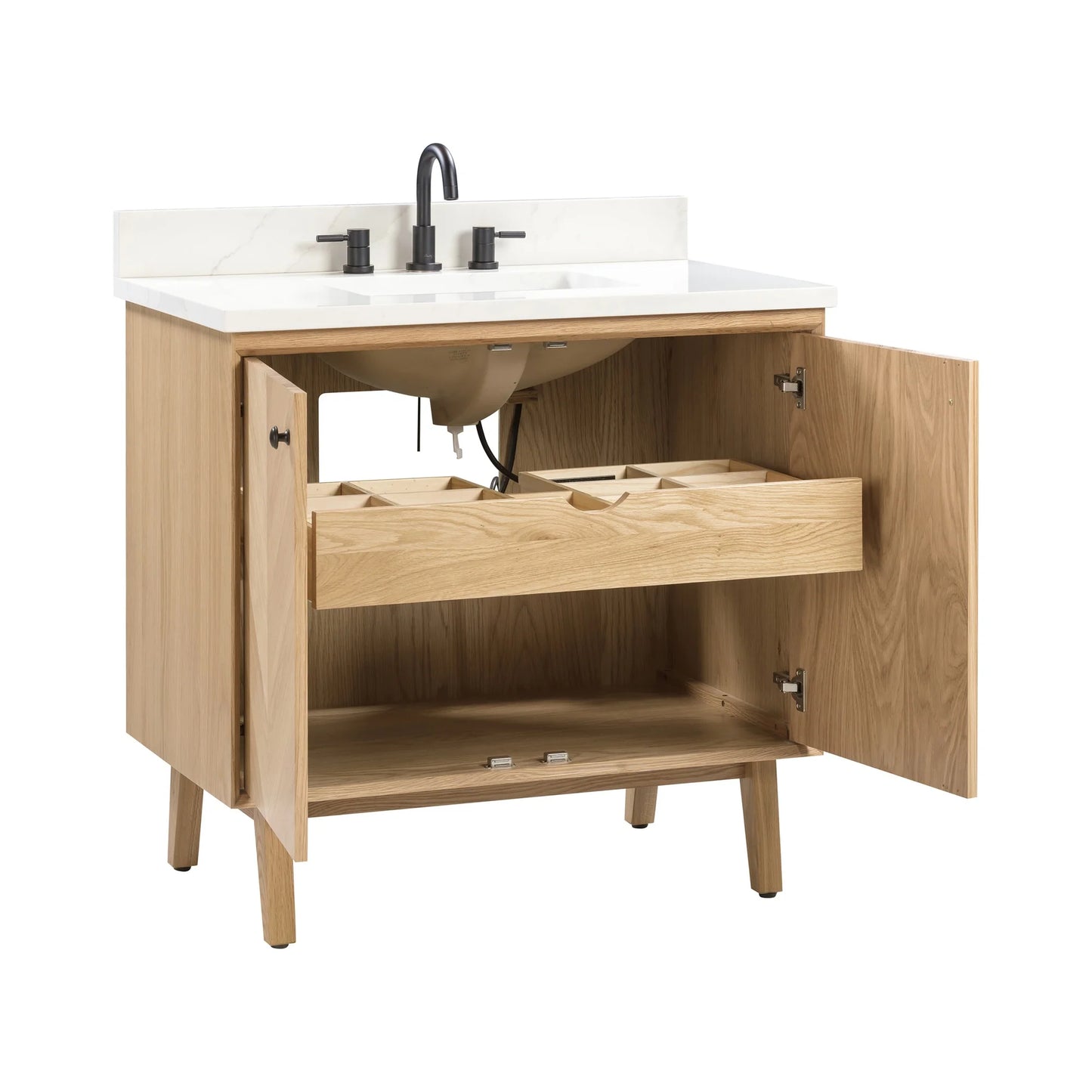 Adele 36" Freestanding Bathroom Vanity with Calacatta White Quartz Top and Vitreous China Undermount Sink