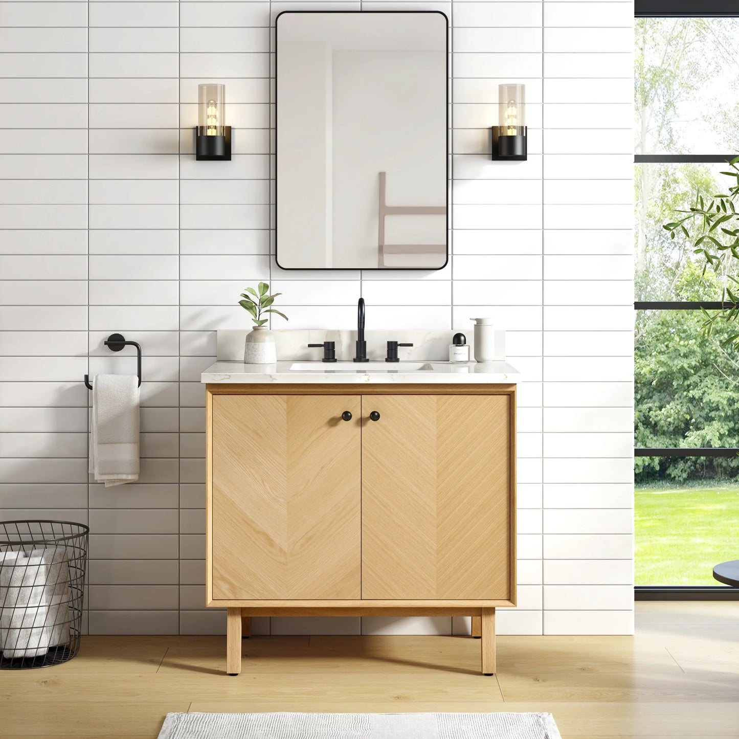Adele 36" Freestanding Bathroom Vanity with Calacatta White Quartz Top and Vitreous China Undermount Sink