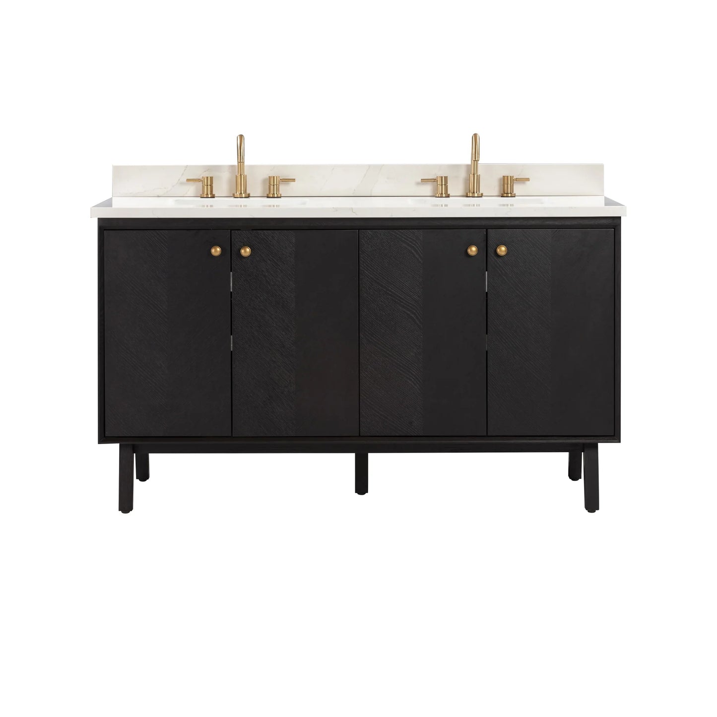 Adele 60" Freestanding Bathroom Vanity with Calacatta White Quartz Top and Vitreous China Undermount Sinks
