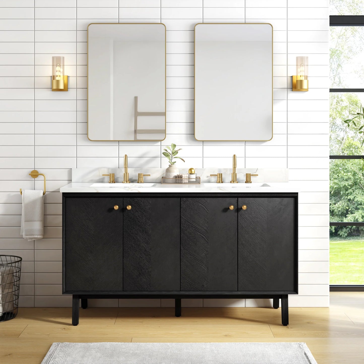 Adele 60" Freestanding Bathroom Vanity with Calacatta White Quartz Top and Vitreous China Undermount Sinks