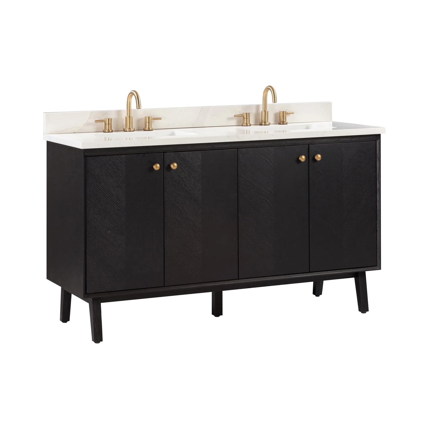 Adele 60" Freestanding Bathroom Vanity with Calacatta White Quartz Top and Vitreous China Undermount Sinks